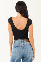 Black Crop Top with Cap Sleeves & Sweetheart Neckline | Stylish Top 4