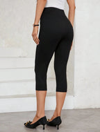Black High-Waist Capri Pants with Gold Military Button Waistband  Women's Sleek Stretch Capris 1