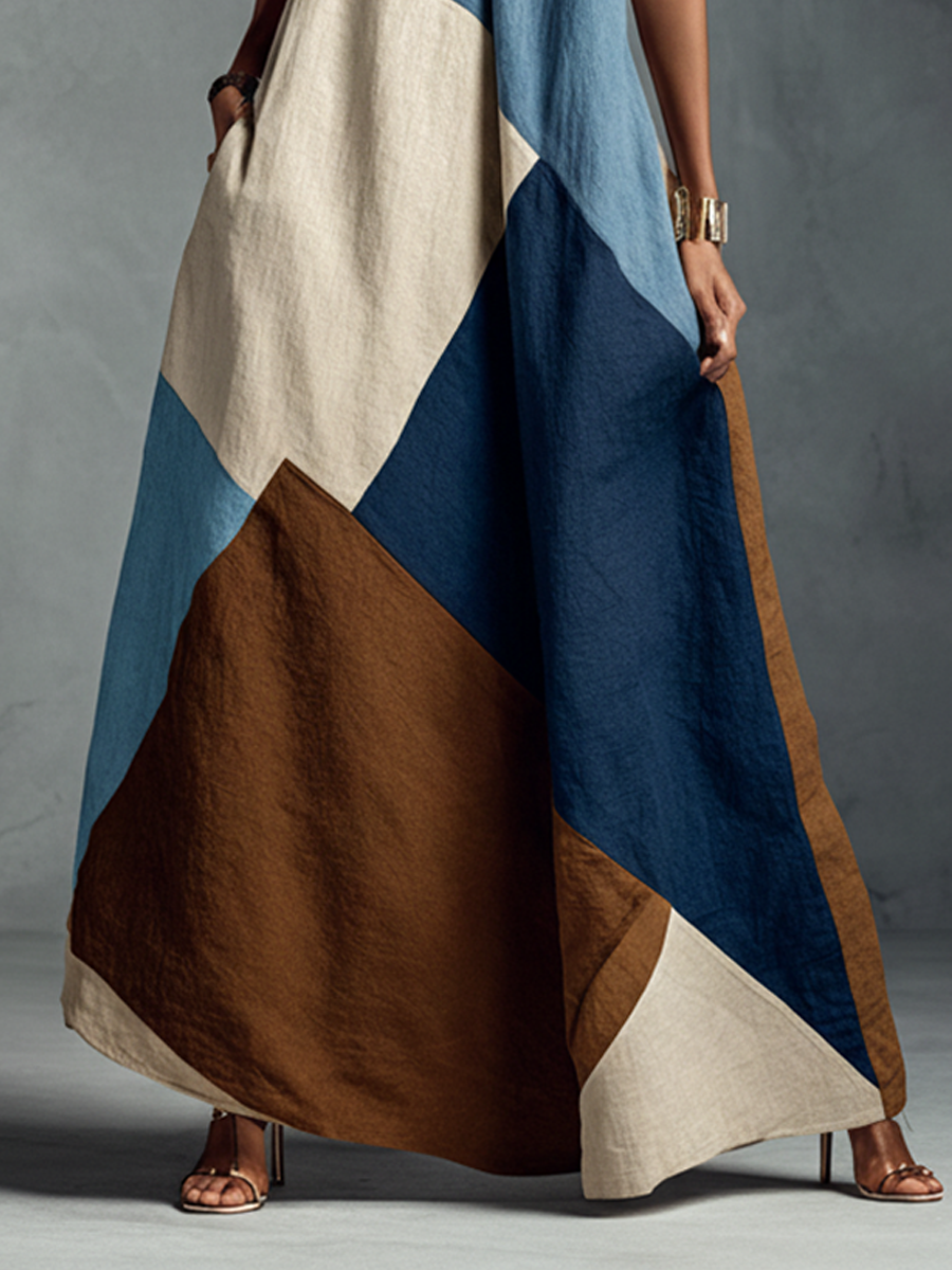 Bohemian Patchwork Maxi Dress | Flowy Cotton Linen Blend with Halter Neckline for Effortless Summer Style 3