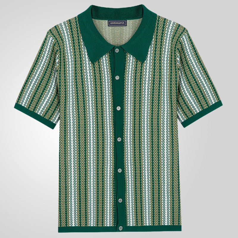 Knit Polo Shirt Vintage Style With Herringbone Knit Ribbed 2