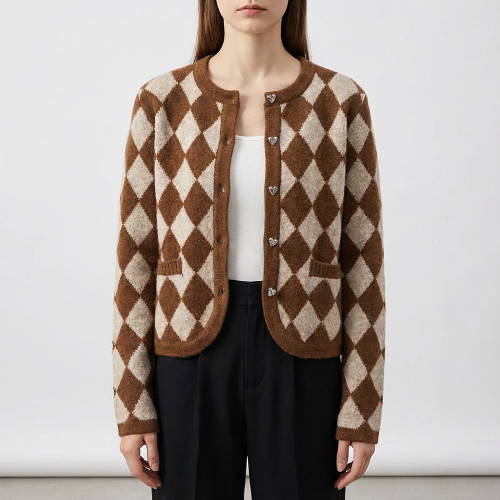 Lucerne Argyle Cardigan for Men – Merino Wool Knit Button Front Sweater Jacket 0