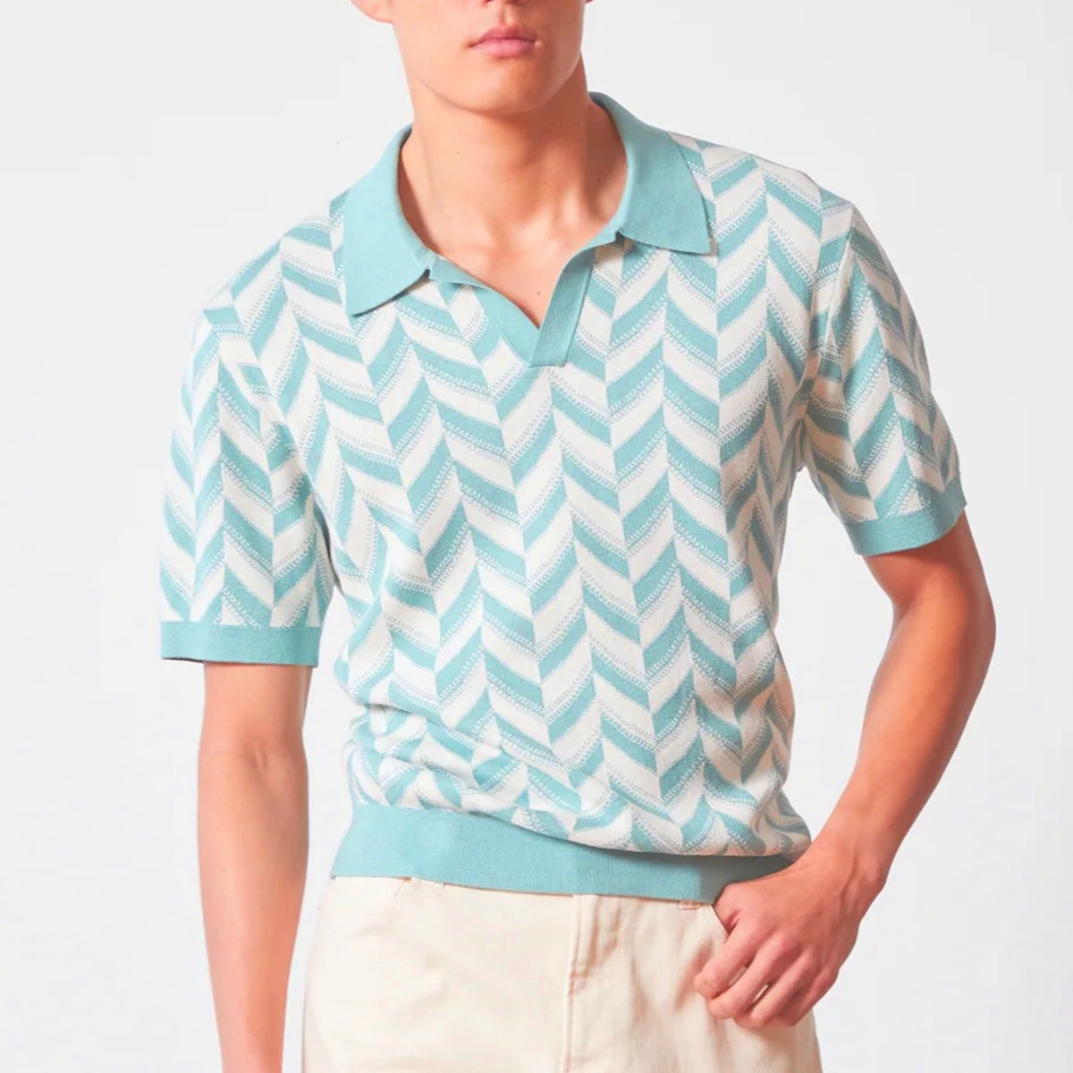 Men's Polo Shirt with Chevron Pattern – Relaxed Fit 2