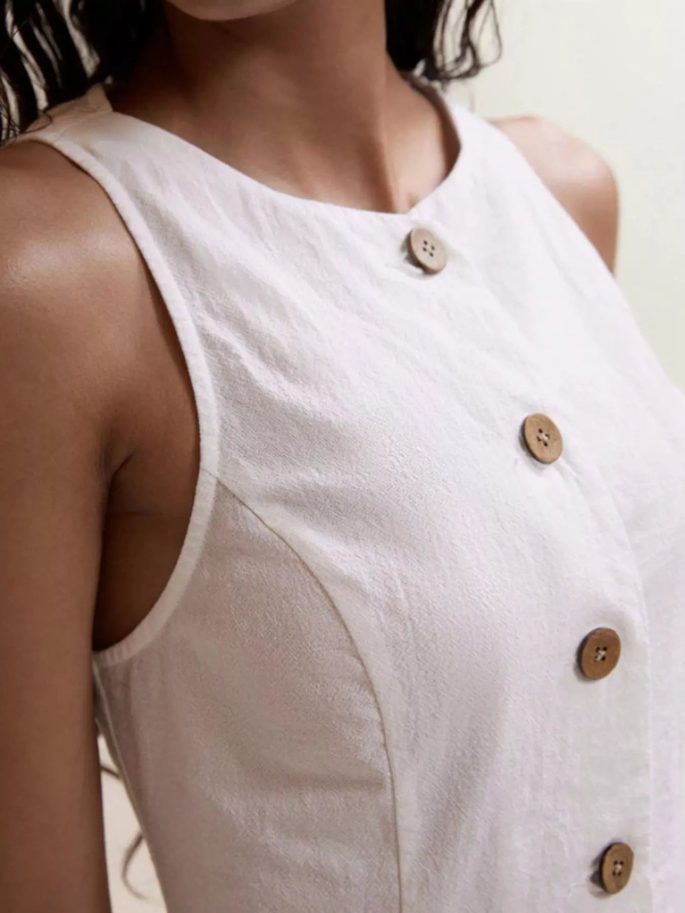 Women’s Cotton Two-Piece Button Detail Set – Sleeveless Top & Mini Skirt Outfit 2